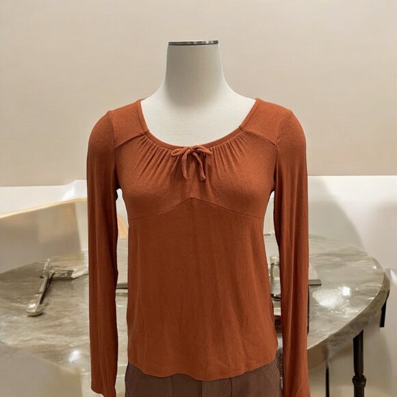 Rust Orange XXL Long Sleeve Top Tie Peasant Boho Casual Rustic Fall Comfy Trendy - Picture 1 of 8
